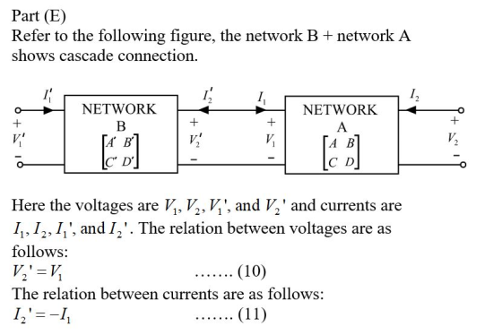 Part (E) Refer to the following figure, the network B + network A shows cascade connection. NETWORK 6 + to + A B LA B LA B] !