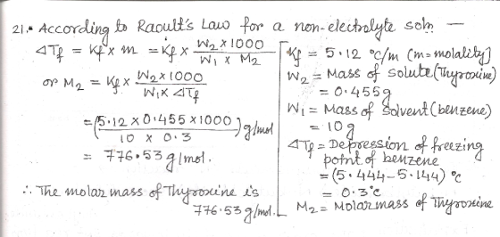 op M2 = f? Wix alf 21.4 According to Raoults Law for a non-electrolyte solm 456 = kfix m = kex W 1000_Tike Wix M2 M * = 5:12