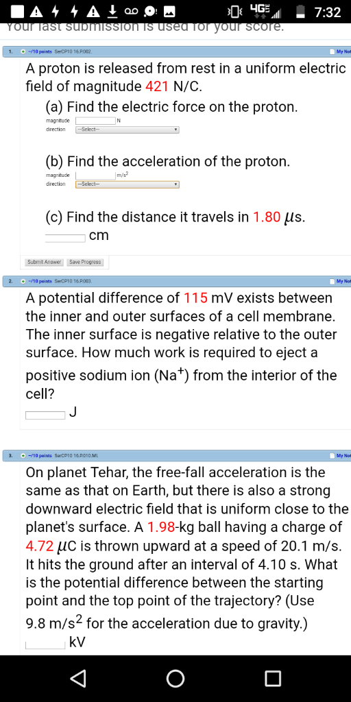 1 -10 points SerCP10 16.P002 A proton is released from rest in a uniform electric field of magnitude 421 N/C. (a) Find the el