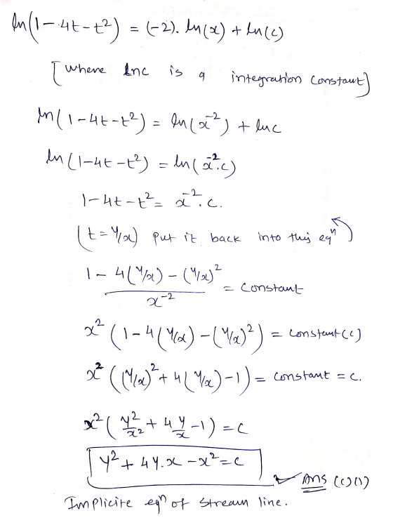 en(1-4+-+2) = (-2). 41 () + luce) . where ane is a integration constant] en (1-44-2²) = ln (9²) + luc en (1-4t-f²) = ln (22)