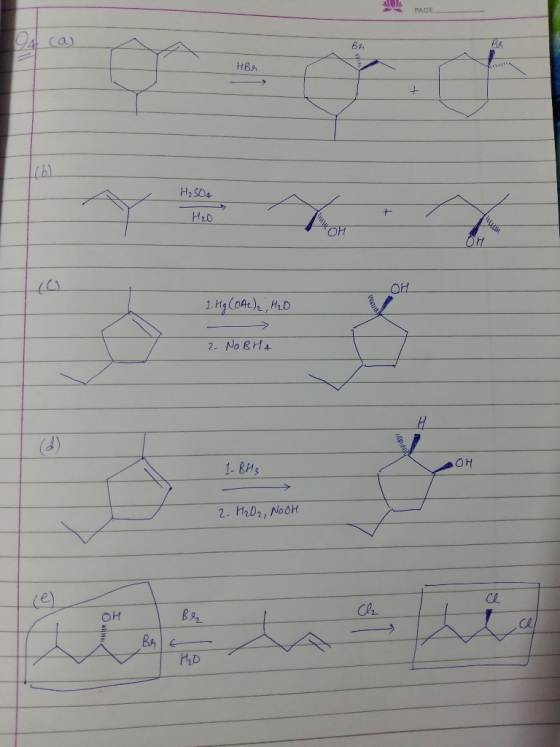 PAGE ca) BA HBr H₂SO4 H₂O WY OH 1. Hg (0Ac), H₂O 120 2. Na BH 4 1. BH; OH 2. H2O2, Nooh ce Bez Cl Berle HD