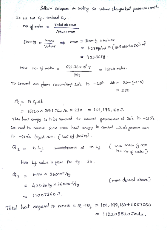 onCol on Coolirg So Volume no.al moes Atri ran voume 423.36kg 423.36 x 16 9 15120 moles . 289 To Convent a劯 二230 to convent