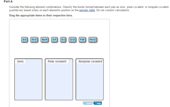 Image for Consider the following element combinations. Classify the bonds formed between each pair as ionic, polar coval