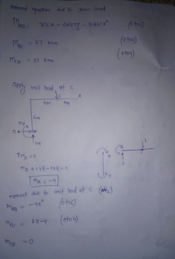 moment equation due to even load AB= 36363€ - 606xxr – 10851x (otos) Moc = 57 km (otoy) (otoy) McD = 57 km load at c. um um M