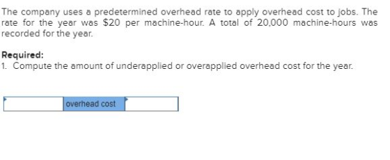 The company uses a predetermined overhead rate to apply overhead cost to jobs. The rate for the year was $20 per machine-hour