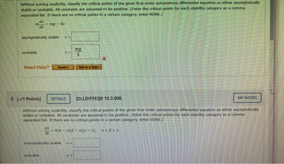 Without solving explicitly, classify the critical points of the given first-order autonomous differential equation as either