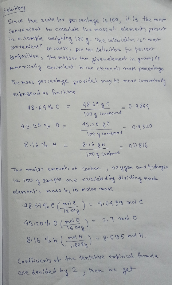solution Since the scale for percentage is 100, it is the most Convenient to caleulate the massot elements present in a sampl