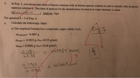 3. In Exp. 2, you mixed nine kinds of known solutions with un known aqueous solution in order to identify what un known aqueo