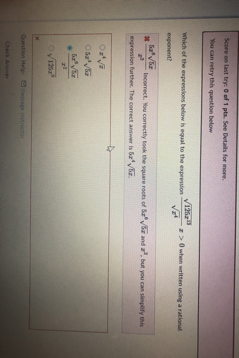 Score on last try: 0 of 1 pts. See Details for more. You can retry this question below Which of the expressions below is equa
