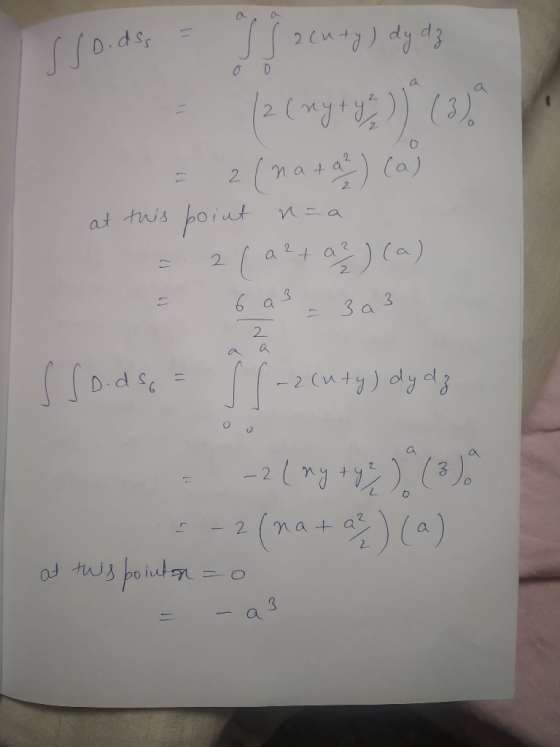 ass = Is acuty) dy dz ( 2 (my+93) (3) 2 (nata?) (a) at this point n=a = 21 a2+ a?) (a) 2 - 6 a3 203 deo = S(-2cuty) dy dz - -
