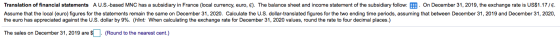 Translation of financial statements A U.S.-based MNC has a subsidiary in France (local currency, euro, €). The balance sheet