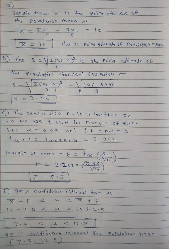 Sample mean- 1s 4ho Psint e timate of tho popud att on mean 戈-- )o b Tha ZCXi_ 2 1S tha point ertinate of HE Put ation standard deviation σ- 9 an 了。 co we as e SCore for margin of evro v mangin of error E- E2 5 35× confidence interud for -2,5 < 시 <10+2-5 5<사<12-5 一45 2 confidence interual for Population mean Ssn 7512 S