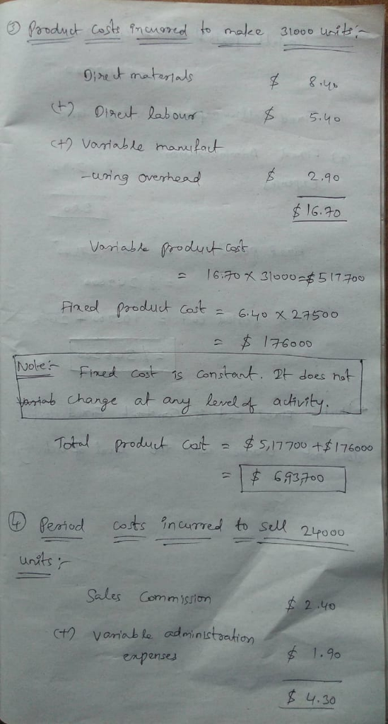 2.9o -uing overhead 16.2o find product cost-eyoX2 7500 Fined cost is onstort. 과does hot chan level achv Product Cat5,17700 $ 1-76500 pestal nd 2ipooo units Sales Commisrion enpense 4.30