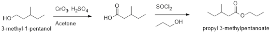 SoCI Cro HS он propyl 3-methylpentanoate 3-methyl-1-pentanol