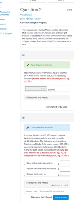 Question 2 051 Accounting Updates View Policies Show Attemot History Current Attempt in Progress ences brations PLUS Support