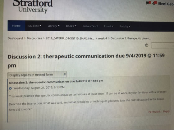 Stratford University Eleni Geb: Home Student Library Books Resources Email Faculty Dashboard > My courses > 2019_04TERM_C-NSG