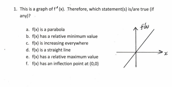 1. This is a graph of f(x). Therefore, which statement(s) is/are true (if any)? fos a. f(x) is a parabola b. f(x) has a rela