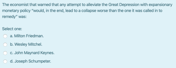 The economist that warned that any attempt to alleviate the Great Depression with expansionary monetary policy would, in the