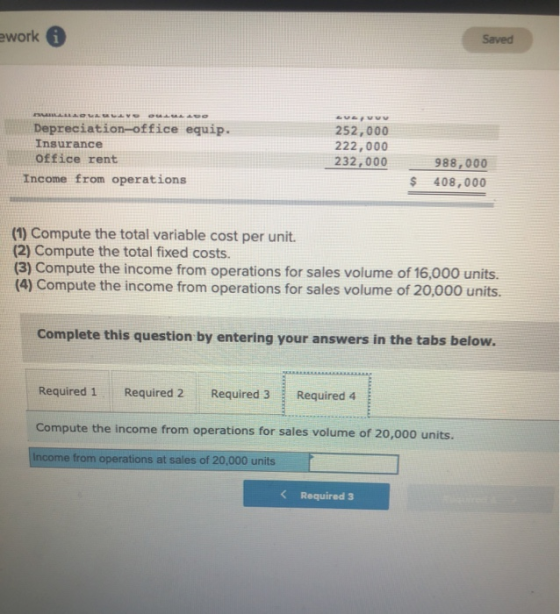 ework Saved BULLU GADO UUUU Depreciation-office equip. Insurance office rent Income from operations 252,000 222,000 232,000 9