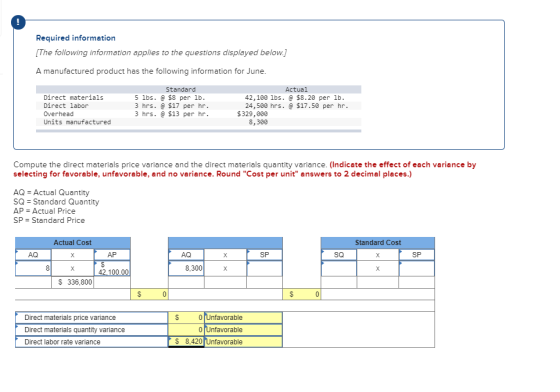 Required information [The following information applies to the questions displayed below.) A manufactured product has the fol
