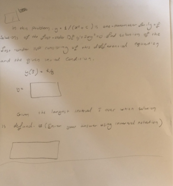 in this problem.g. £/(x²+c) is one-parometer Samily of Solutions of the first-order DE gt 2xy = 0 . Lind solusion of the Lirs