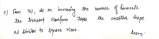c) from (b), ats on increasing the number of harmonic the truncated Ware form tappes the smoother shape as similar to square