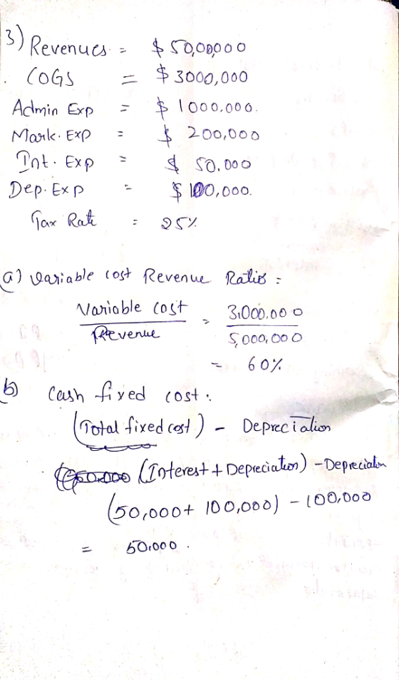 の ニギ3000,000 Acmin Exp Nank Exp Tat. EXP Dep. Ex p 00 0,00 o 200,00 D SO. Doo 00,000 a) 0aiable cos* fReven Ralis Nariable Cos 300.00 S000, 0oo 0 venue 5) Cash iyed cost ToterestDepreci 5o,ooo 100,oo- loa,boa