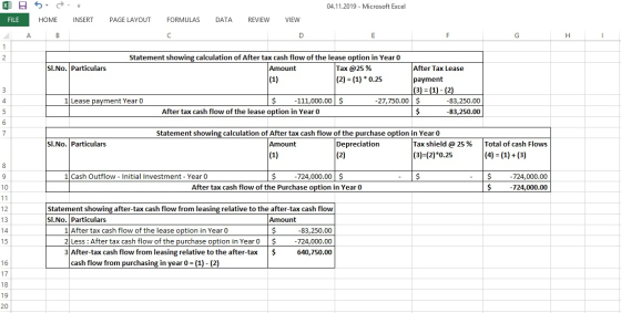 04.11.2019 - Microsoft Excel XES FILE HOME INSERT PAGE LAYOUT FORMULAS DATA REVIEW VIEW A B Statement showing calculation of