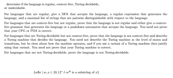 determine if the language is regular, context-free