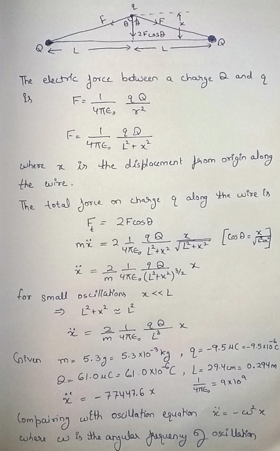 The eetric dorce between a chatge and om ogin al the uwire he total ose on chasse along the ?reE5 Cosら m= 5, 35: 5.3지0-3 kg , 양-9. 5 시C--95noc Gl.ouC;GI.ONO C , L..9.Yum 스 o.29y m