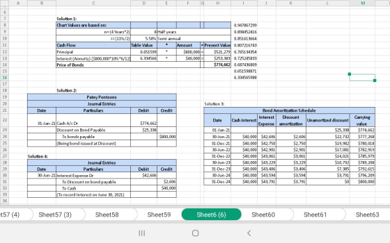 EF Solution 1: Chart Values are based on: 0.947867299 n=(4 Years*2) 8 Half years 0.898452416 i=(11%/2) 5.50% Semi annual 0.85