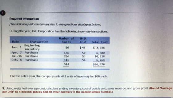 Required information The following information applies to the questions displayed below) During the year, TRC Corporation has