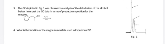 3. The GC depicted in Fig. 1 was obtained on analysis of the dehydration of the alcohol below. Interpret the GC data in terms