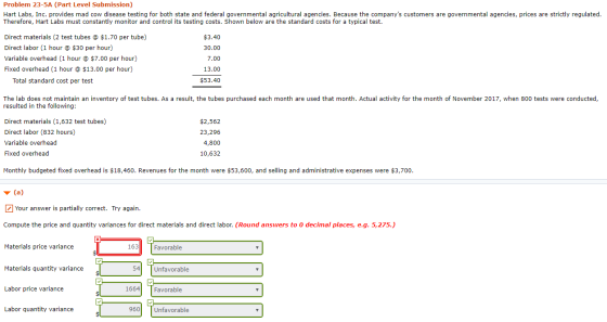 Problem 23-5A (Part Level Submission) Hart Labs, Inc. provides mad cow disease testing for both state and federal governmenta