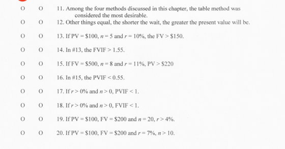 O O 11. Among the four methods discussed in this chapter, the table method was considered the most desirable. 12. Other thing