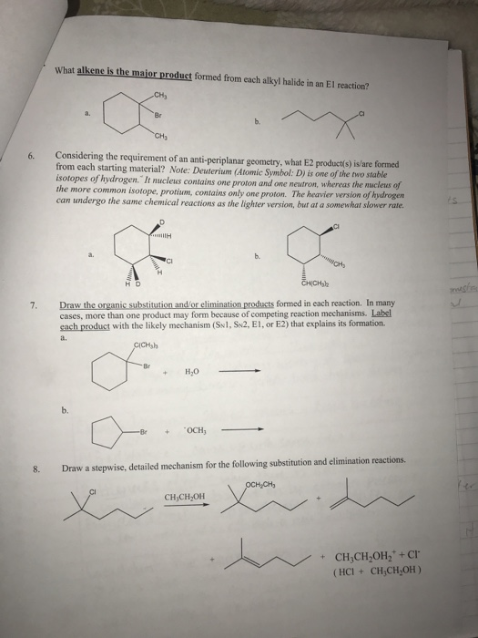 What alkene is the major product formed from each alkyl halide in an El reaction? сну Considering the requirement of an anti-