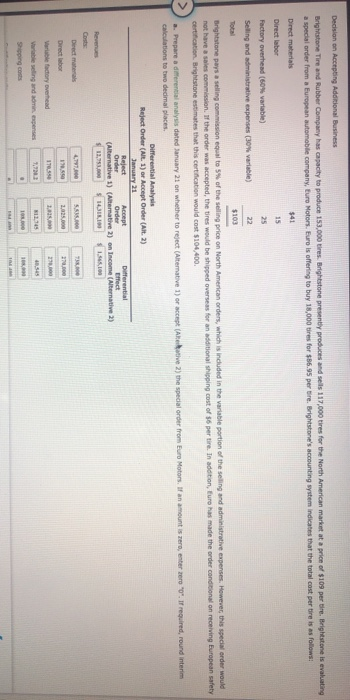 Decision on Accepting Adrional business B 117,000 tires for the North Amecamat a price of $109 per s ones g r ans the pers pe