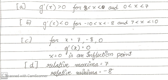 [a) g(x) >0 for 8< x <0 and oC x 27 o for -10<x<-8 and 7<x clo 2. 2 7.-8. o - a (x) zo 220 is cen Sohlection point. [d] rel