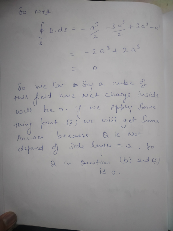 So Net 6 Dids -a -3a + 3a3 = - 2 a 3 + 2a3 So we can say a cube of this field have not charge inside will be o. if we apply f