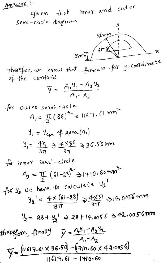 Answer:- given that inner and outer semi-circle diagram 86mm Gimine ỹ = A, হৎm. Therefore, we know that formula for y-coordin