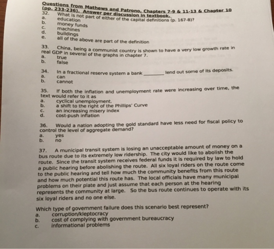 Sand Patrono, Chapters 7-9 & 11.13 & Chapter 10 b. C. d. Questions from Mathews and Patrono, Chap (pp. 233-236). Answer per d