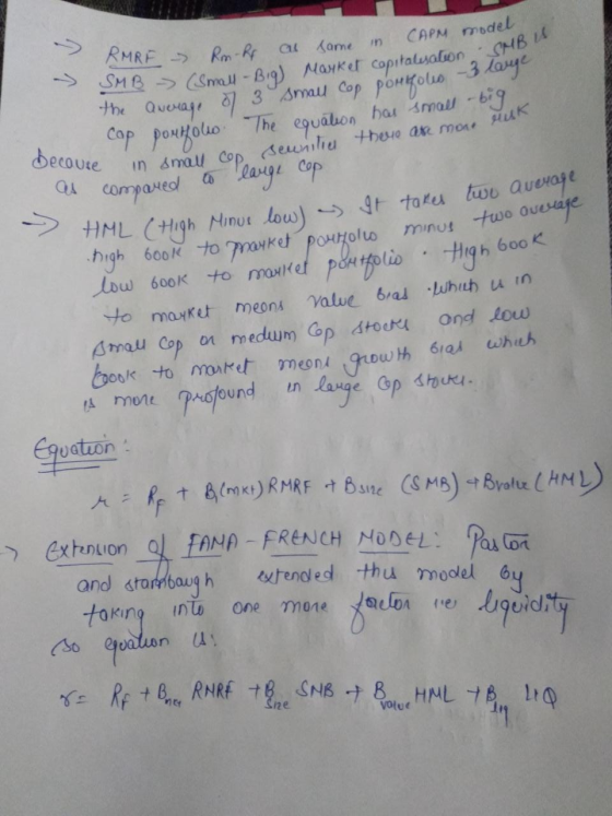 SMB is decouse in small cop.. - HML (High RMRF Rm-Rf a same in CAPM model SMB - (Small-Big Market capitalisations the average