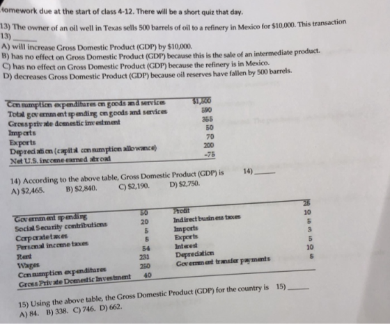 omework due at the start of class 4-12. There will be a short quiz that day 13) The owner of an oil well in Texas sells 500 b