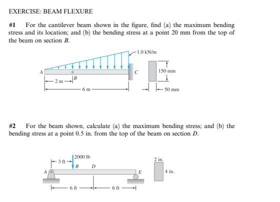EXERCISE: BEAM FLEXURE #1 For the cantilever beam shown in the figure, find (a) the maximum bending stress and its location;
