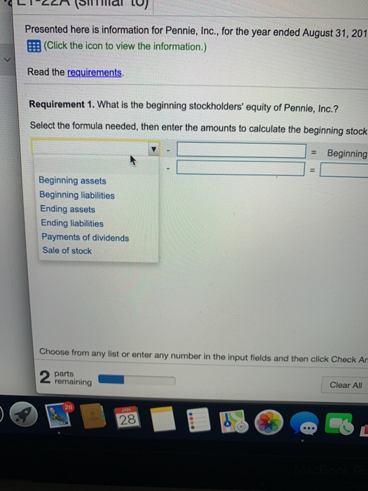 LT22A Sllllllal U) Presented here is information for Pennie, Inc., for the year ended August 31, 201 (Click the icon to view