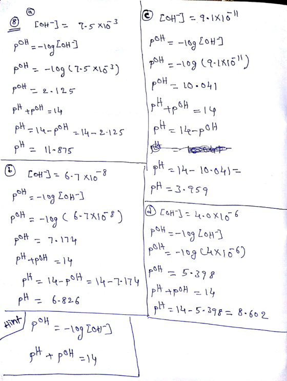 SH r= 11-875 p 110-04) [&H-J = ?.ox lo ot 5-38 pH - 6-826