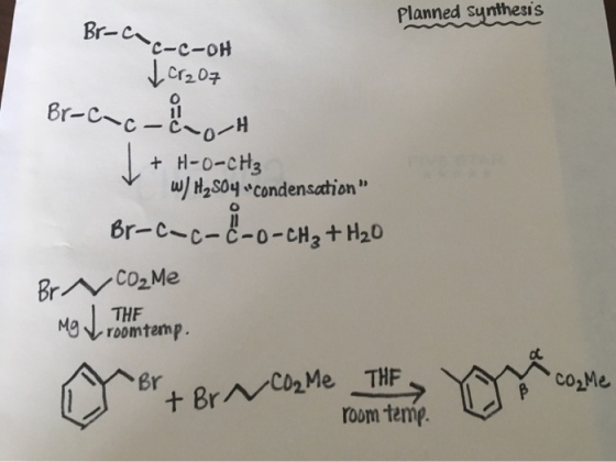 Planned Sunthesis Cr20+ 0 + H-o-CH3 u, H2S04-condensation ” THE roomtemp dt Co2Me BrCoMe TH roum teme.
