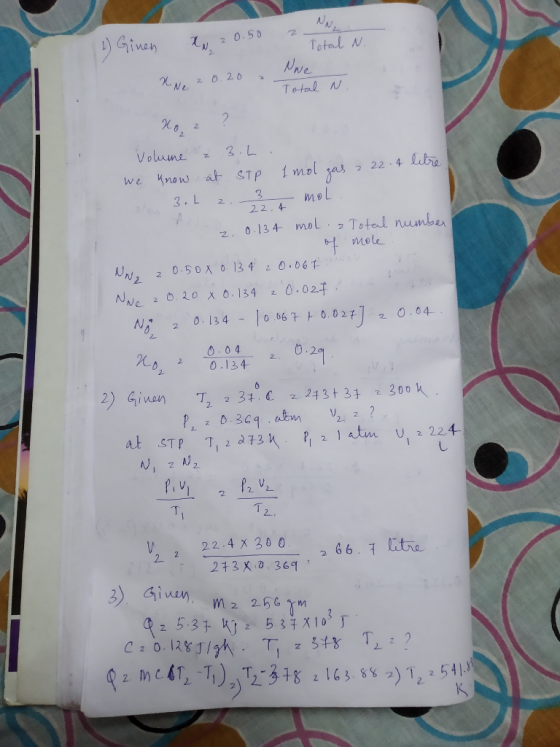 NN Total N Nwe Total N Siney 2 0.50 nNe z O. 20 2 2 2 L Volume 2 22-4 lb 1 mol we Know at STP moL 3.L 2 22.4 0-134 mol z Tota