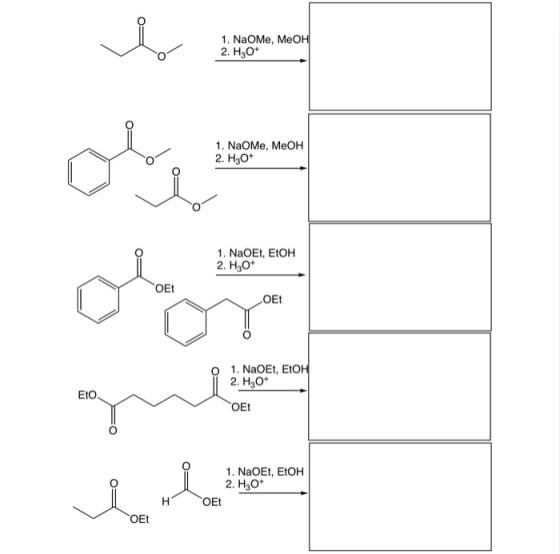 1. NaOMe, MeOH 2. H30+ 1. NaOMe, MeOH 2. H30+ 1. NaOET, ETOH 2. H30* OEt o 1. NaOET, ETOH 2. H2O+ OEt Wir lassen 1. NaOEt, Et