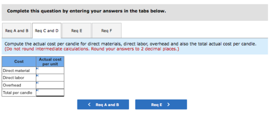 Complete this question by entering your answers in the tabs below. Req A and B Req C and D Req E Req F Compute the actual cos